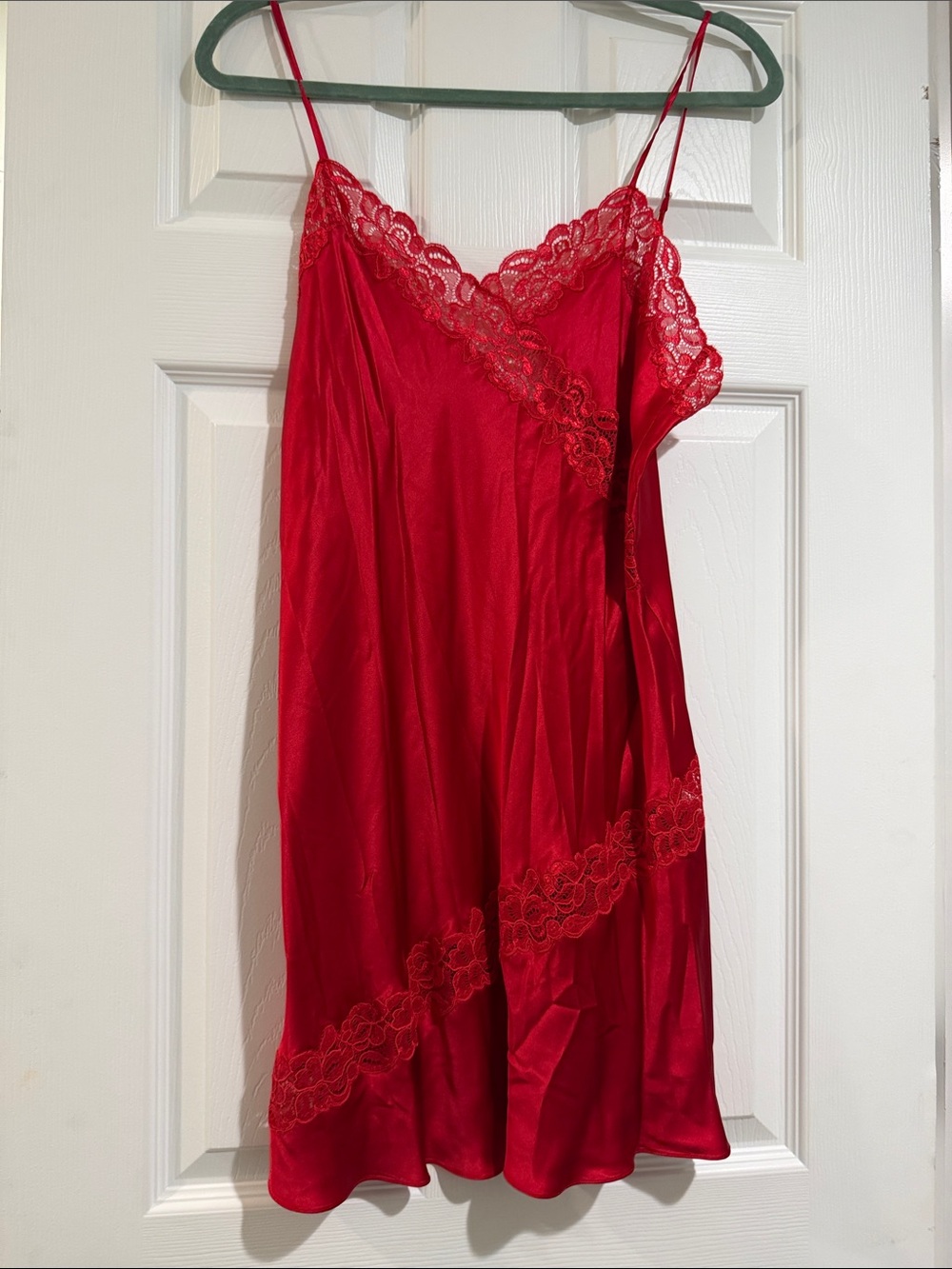 Neiman Marcus Red Silk Slip with Lace Trim